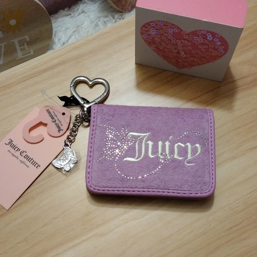Juicy Couture Violet Tulle Wing It Card Case with Heart Charm Key Fob 🦋✨ 🆕